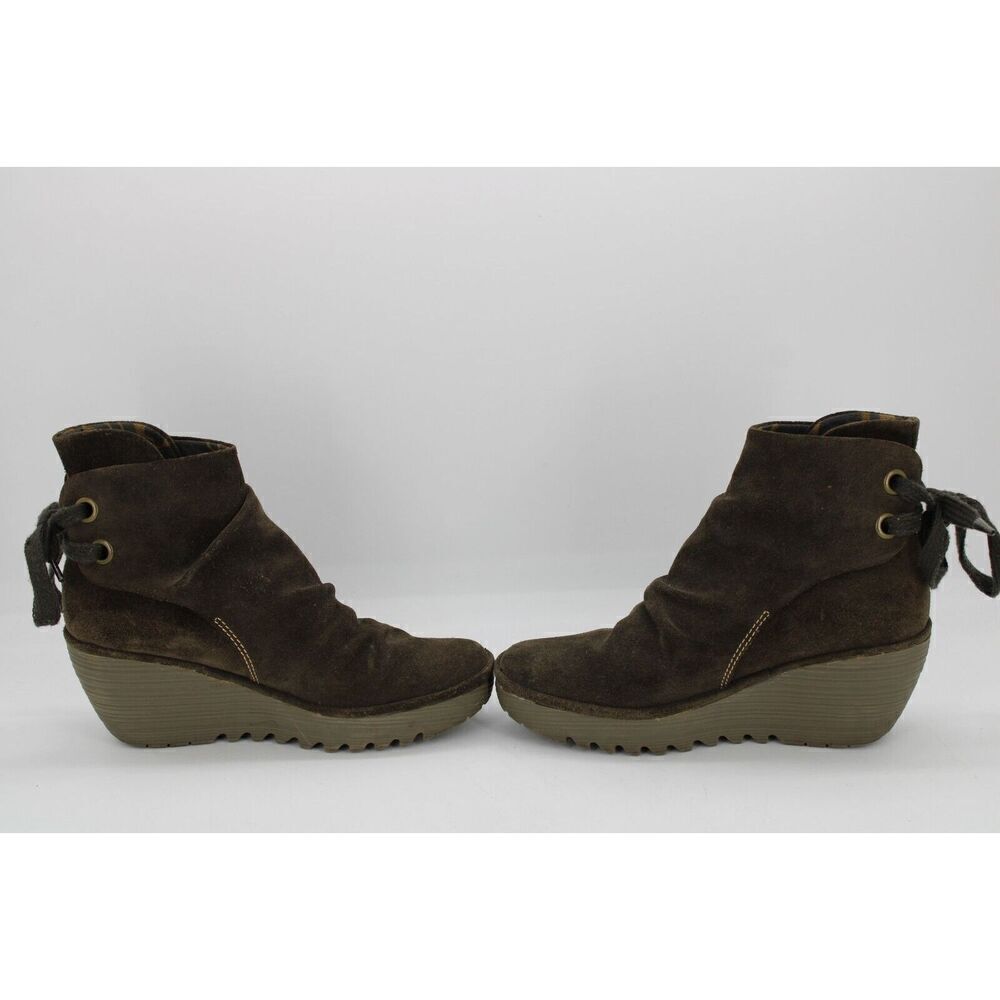 Fly London Boots Ankle Booties Brown Suede Wedge Ankle Lace/Tie Size 38 - Picture 7 of 11